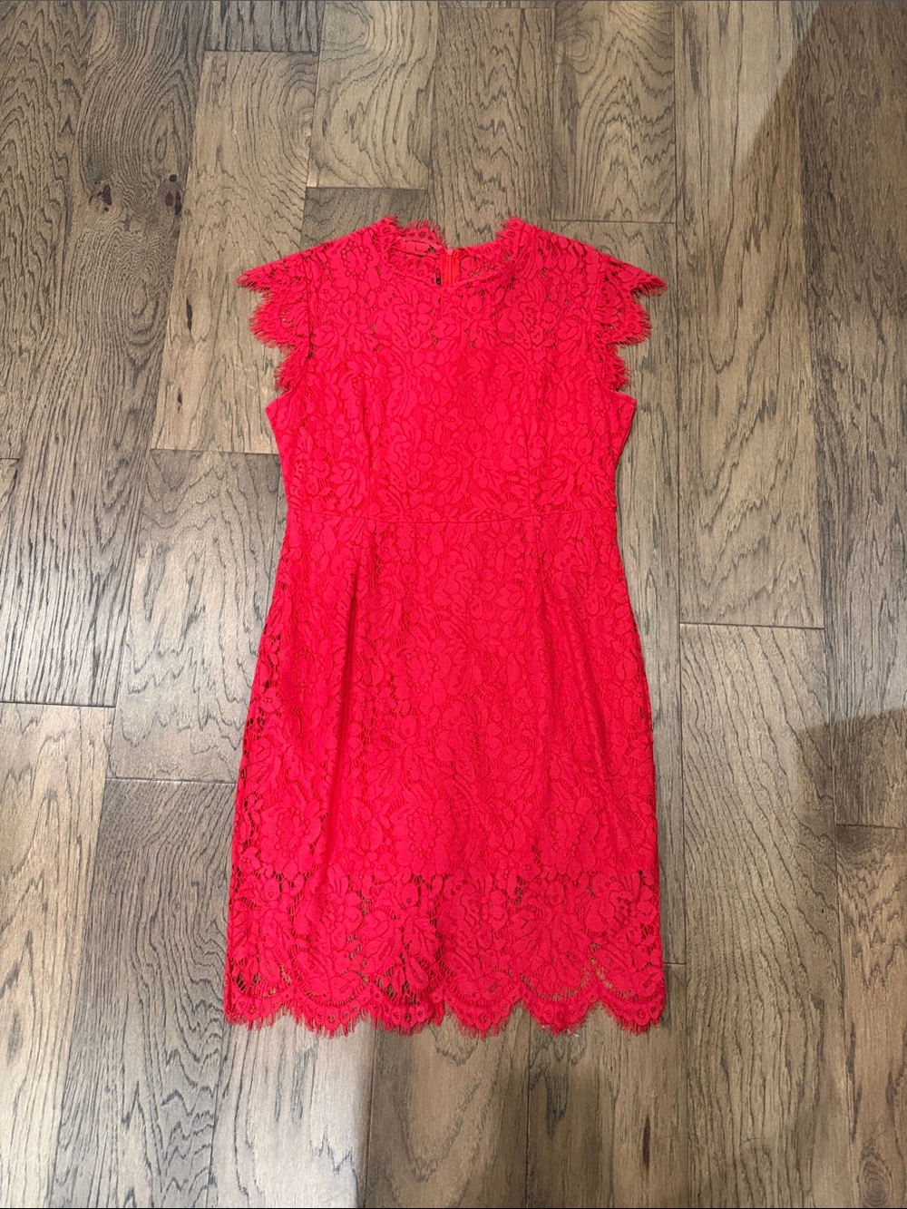 Red Lace Cap-Sleeve Dress - Women size large